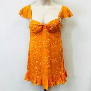 NWT Betsey Johnson Embroidered Babydoll Mini Dress Size M Ruffle Hem Orange